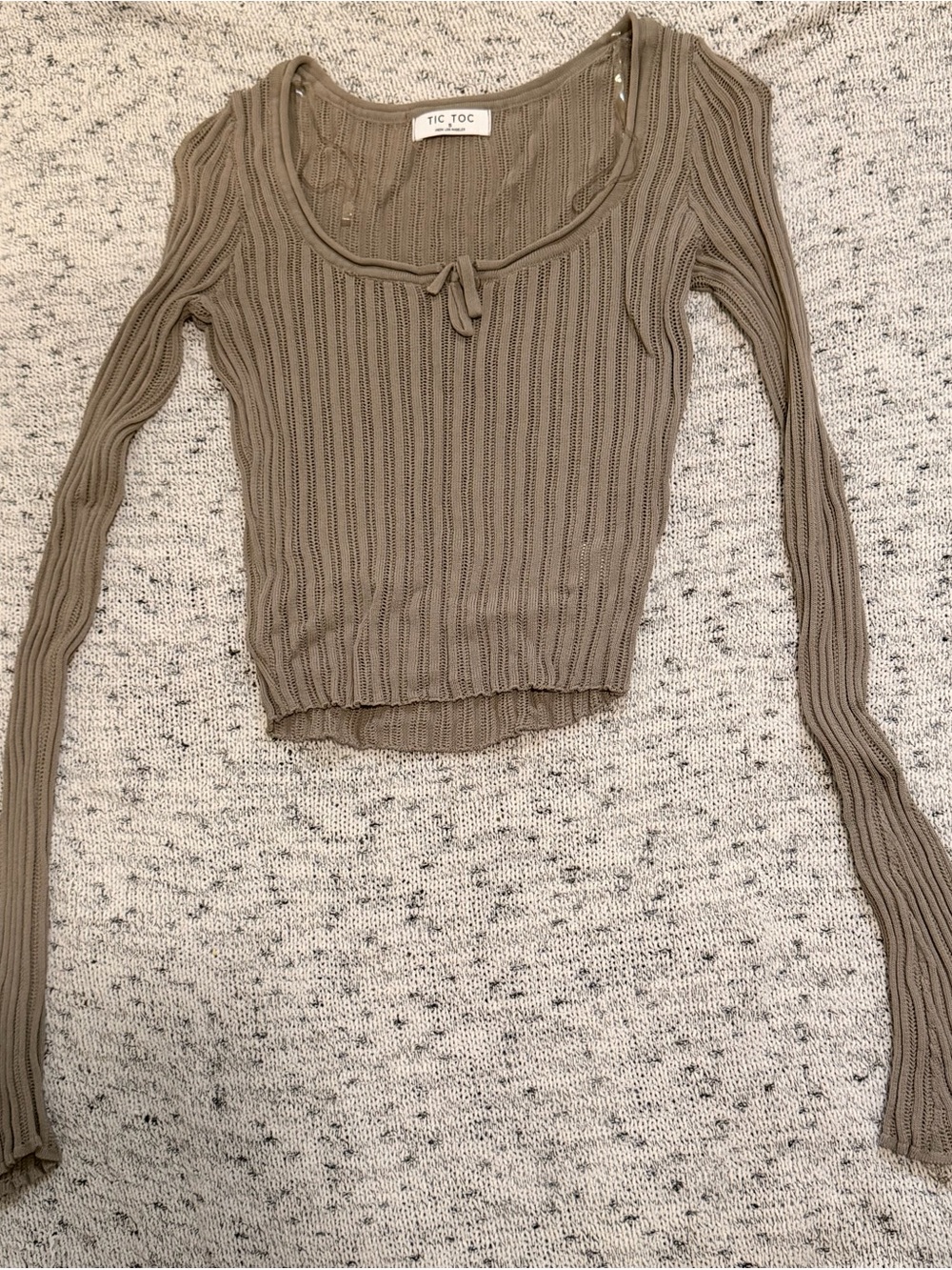 Tic Toc Olive Ribbed Knit Crop Top with Front Tie